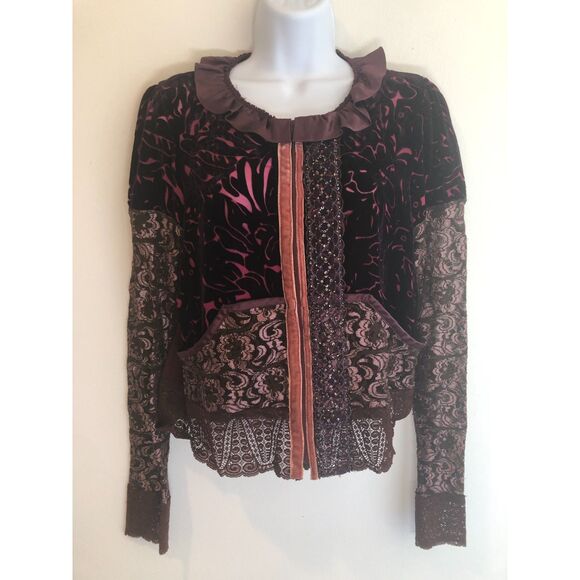 Anna Sui Tops - Anna Sui Burnt Velvet & Lace Jacket/Zip Top Size 6